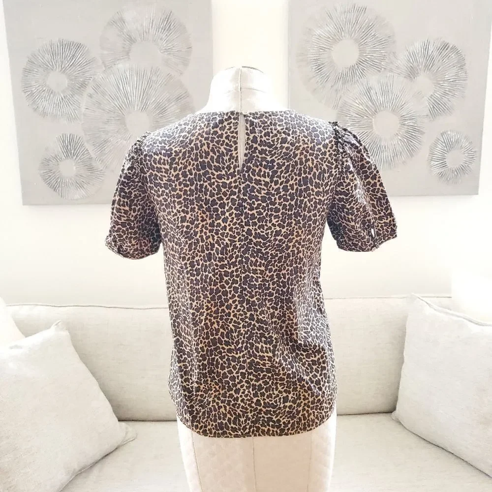 J. Crew Short Sleeve Puff Sleeve Leopard Print Top Size XS